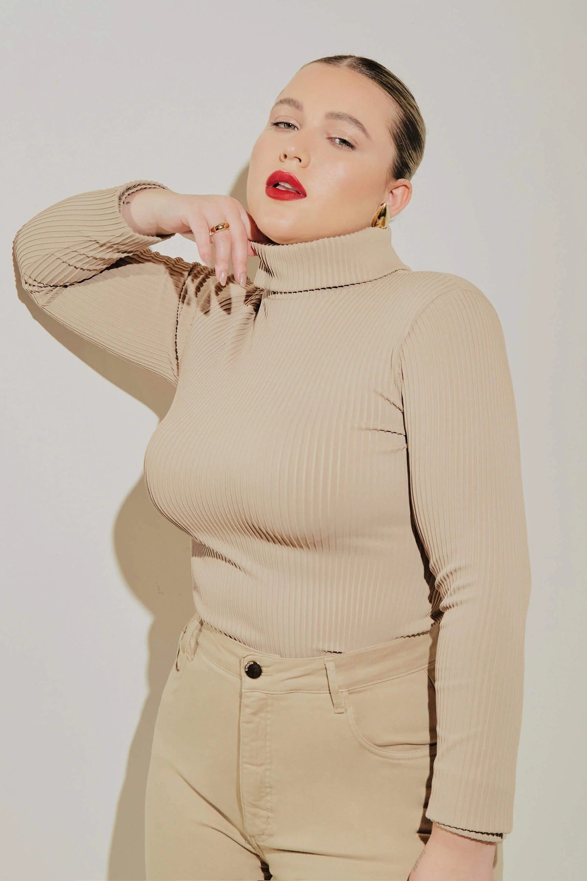 Blusa Canelada Premium Manga Longa Nude Blusa Canelada MRL-138 Miralleve