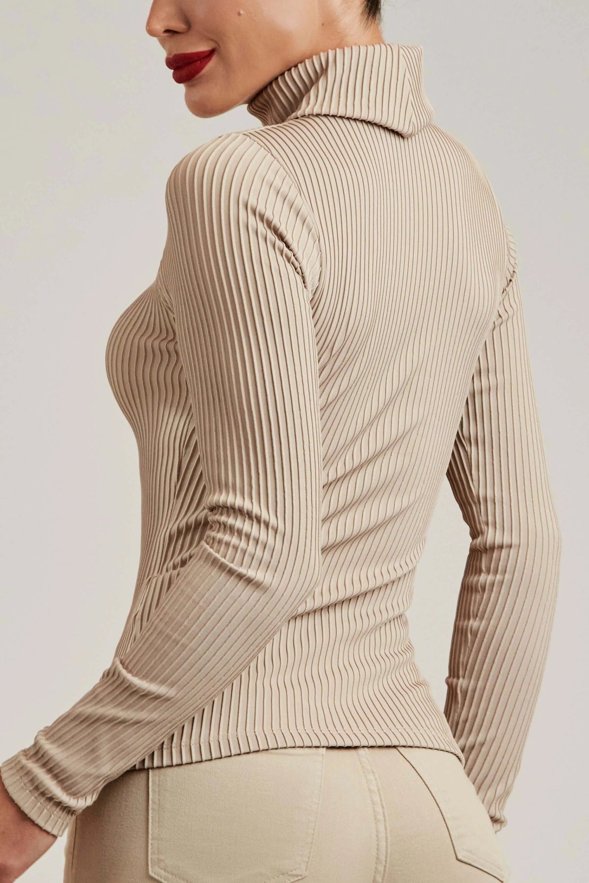 Blusa Canelada Premium Manga Longa Nude Blusa Canelada MRL-138 Miralleve