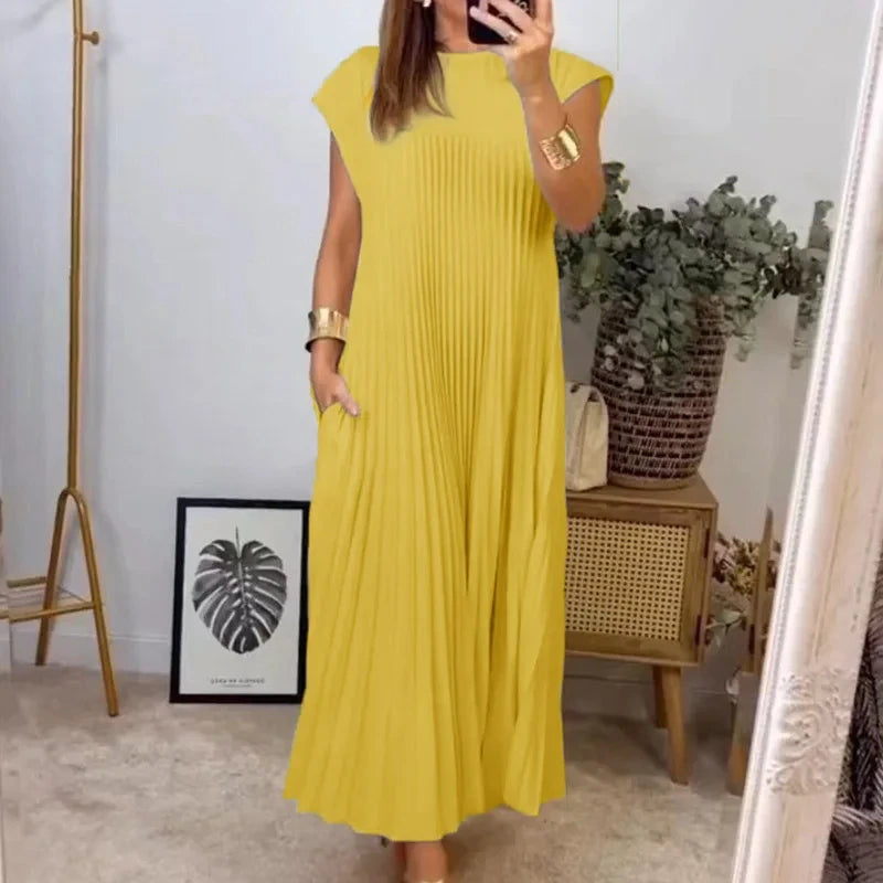 Vestido Plissado Elégance™ em Malha Viscoelástica / Conforto e Sofisticação para Qualquer Ocasião!