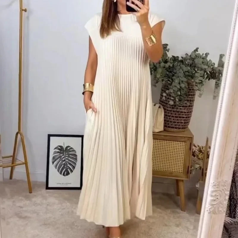 Vestido Plissado Elégance™ em Malha Viscoelástica / Conforto e Sofisticação para Qualquer Ocasião!